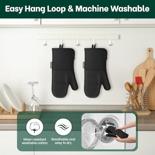 Heat Resistant 500°F Kitchen Oven Mitts 2 (Black)