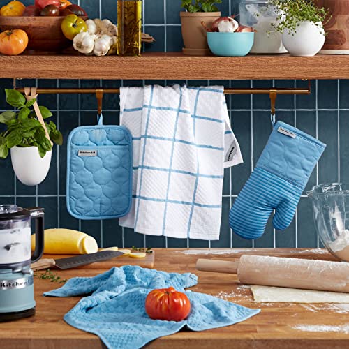 Quilted Cotton Terry Cloth Oven Mitt (Blue Velvet)