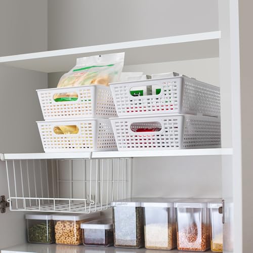 Stackable Woven Plastic Basket (White)