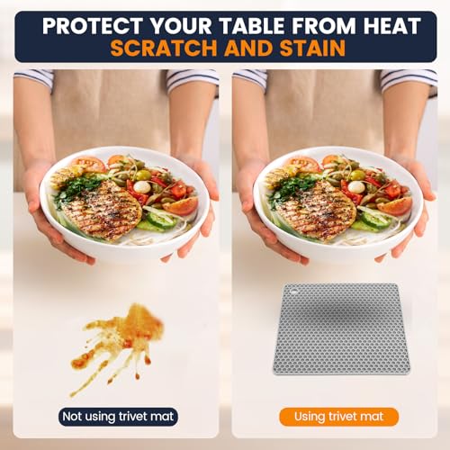Silicone Trivet Mats 4 Heat Resistant Pot Holders Multipurpose Non (Light Grey)