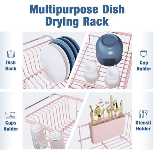 Pink Dish Drying Rack in Sink with Mat (Pink / For 12"-30"w Sink, with Mat)