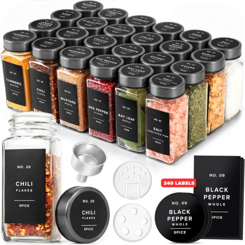 Glass Spice Jars with Label (Space Gray Stainless Steel Lid)