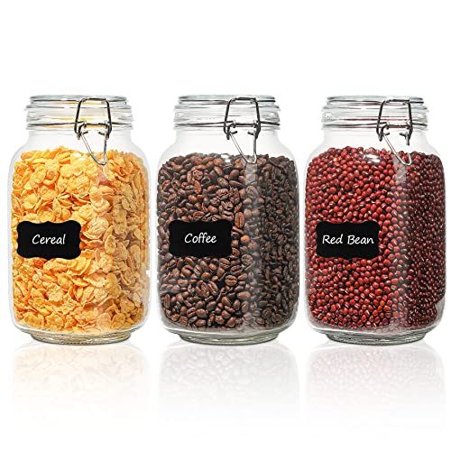 Square Glass Jars with Airtight Lids 51 oz 3 Pack Wide Mouth (51 fl oz x 3)