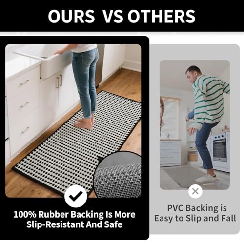 Kitchen Mat Kitchen Rugs Sets of 2 PCS Non Slip Black 17"x30"+17"x59" (10.36 Sq Ft)
