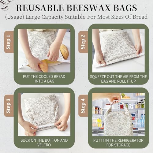 Bread Bags Reusable Beeswax Bread Bags for Sourdough (Green Floral, Beige Floral)