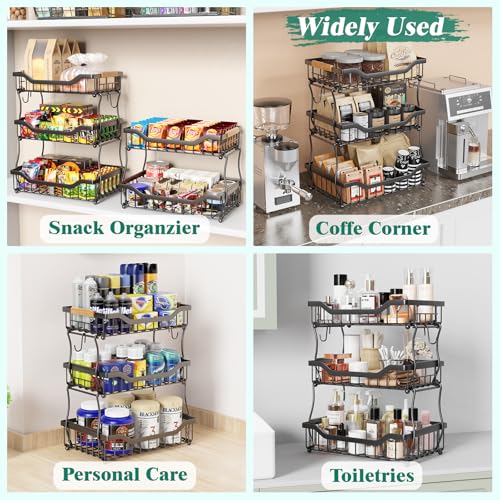 3 Tier Countertop Fruit Basket for Kitchen (3 Tier Wire Basket Top)
