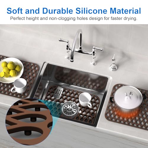 TOOVEM 13.6 ''x 11.6''Sink Protector for Kitchen (Coffee / 2Pack-13.58"x 11.6")