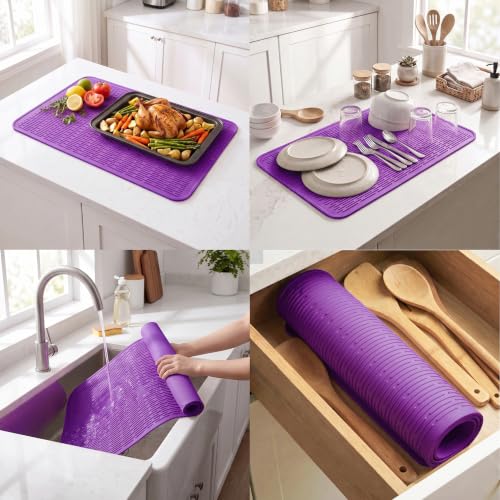 Silicone Dish Drying Mat for Multiple Usage (Purple / 32"L x 18"W)