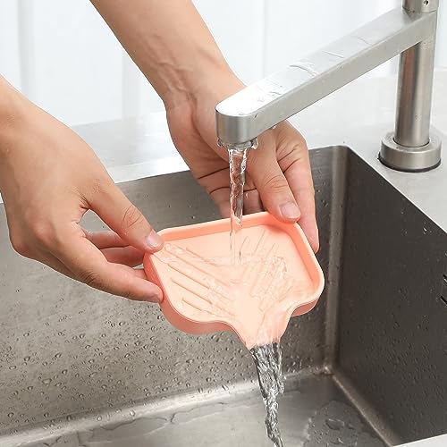 Silicone Soap Dish with Drain Spout (Pink / S(4.9"×3.2"))