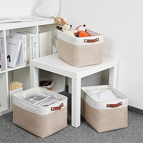 Fabric Storage Bins (White&Khaki / L-15"x11"x9.5")