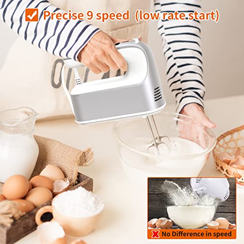 9 Speed Digital Hand Mixer Electric (Silvery White)