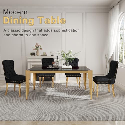 63'' Modern Glass Dining Table for 4 (Gold-black / Rectangle-62.99" L x 35.43" W x 29.53" H)