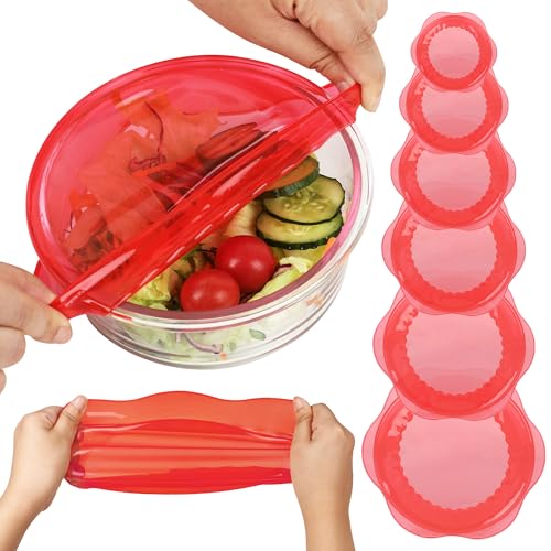 Silicone Stretch Lids for Food Storage in Fridge (6 Pcs Red)