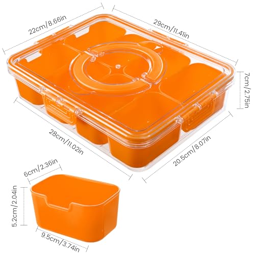 Divided Serving Tray with Lid and Handle (Orange-1 Pack)