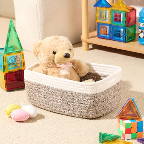 Small Storage Baskets for Organizing (3pcs-L13xW8.5xH5.1" / Off White/Brown)