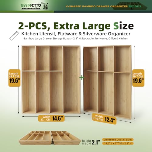 13 Slot V Shaped Bamboo Drawer Organizer Set of 2 (Bamboo (V-Shaped 2 Piece Set - L) / 19.6" L x 27" W x 2.1" H)