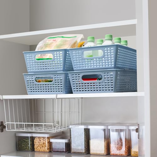 Stackable Woven Plastic Basket (Light Blue)