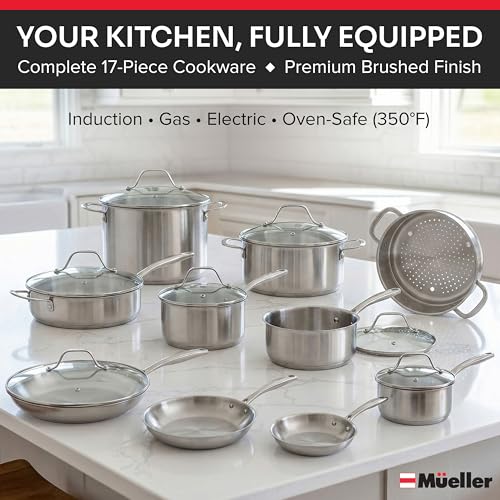 Mueller 17 Piece Stainless Steel Pots and Pans Set (17 Piece / Silver)