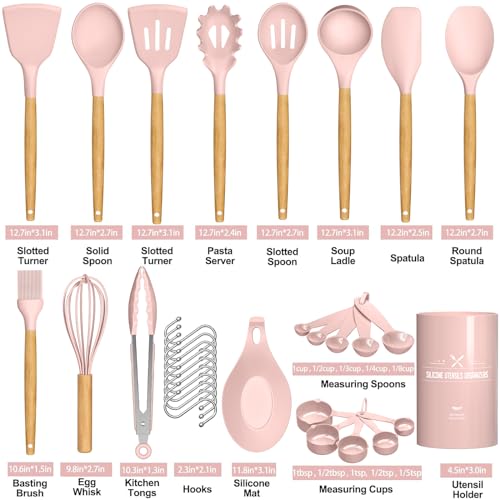 Silicone Kitchen Utensils Set (Pink)