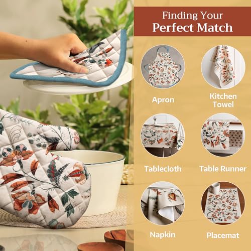 100% Cotton Oven Mitt & Pot Holder Set (060 - Dalida / 7.5" x 13" & 8" x 8" (Oven Mitt & Pot Holder))