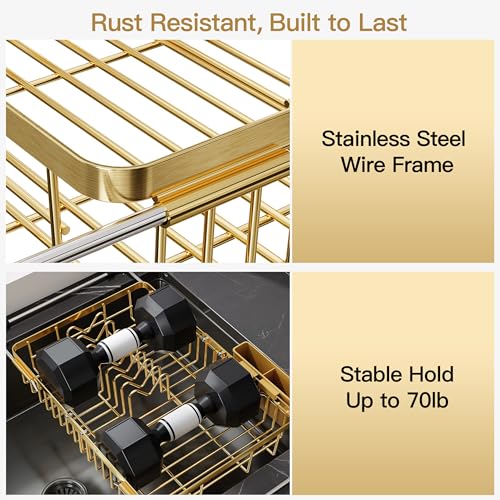 Gold Dish Drying Rack Over the Sink with Utensil Holder (Gold / For 12.5"-30"w Sink, Expandable)