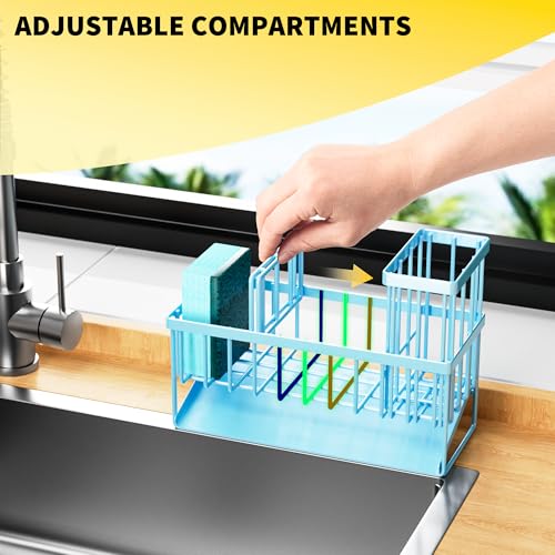 Blue Kitchen Sink Caddy Organzier with High Brush Holder