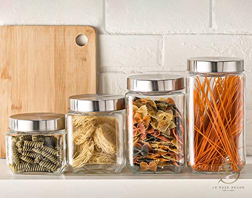 4pc Square Glass Cookie Jars with Airtight Lids + Marker & Labels