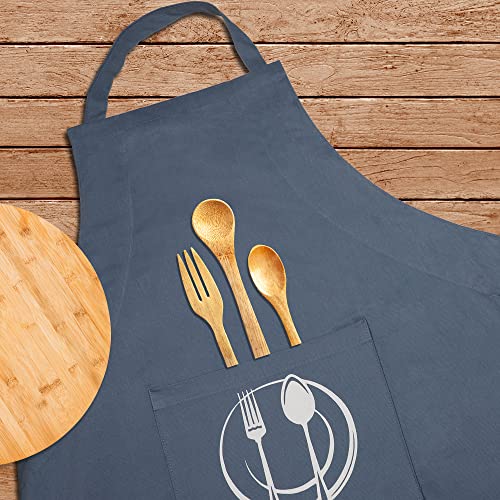 Unisex Cotton Apron With Printed Pocket Blue 24x36