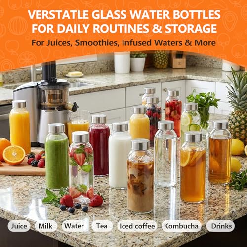 Glass Juice Bottles with Lid 12 oz (Clear Glass Bottle 4 Pack / 12 Ounces)