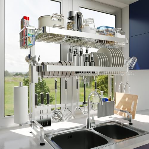 Over The Sink Dish Drying Rack (Silver / 3 Tier Style B)