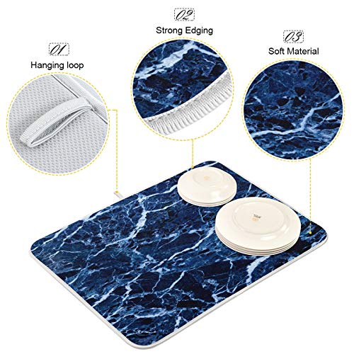 Super Absorbent Dish Drying Mat (Navy Blue Marble / 18" x 24")