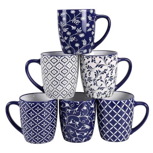 18 OZ Coffee Mugs Set of 6 (18 OZ / Blue Coffee Mugs)