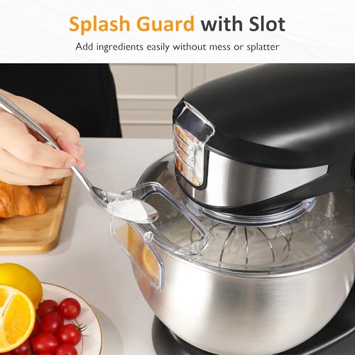 6-in-1 Multifunctional Stand Mixer, 6.5QT Tilt-Head Dough Mixer, Electric Stand Mixer with Stainless Steel Bowl for Cake, Bread, and Dough, with Meat Grinder, Juice Blender & Pasta Maker (Black)