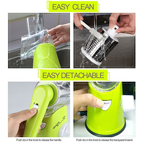 Rotary Cheese Grater Hand Crank Cheese Shredder for Fresh Cheese (3 BLADES / Green)