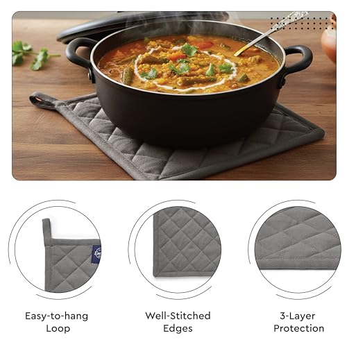 Oven Mitts and Pot Holders Set (Oven Glove + Pot Holder / Grey.)