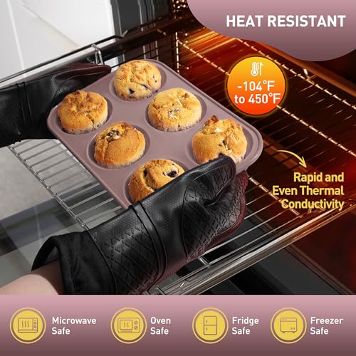 2 Pack 6 Cups Jumbo Muffin Pan with Metal Reinforced Frame Silicone Molds Egg Bites Silicone Circle Cookie Molds Extra Large Muffin Tin Jumbo Tart Pans Baking Sheet Set for Sandwiches (2pc: 6-Cup Jumbo / Morandi Pink)