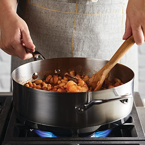 71027 3 Ply Base Brushed Stainless Steel Deep Saute Pan with Helper Handle and Lid (Brushed Stainless Steel / 4.5 Quart)