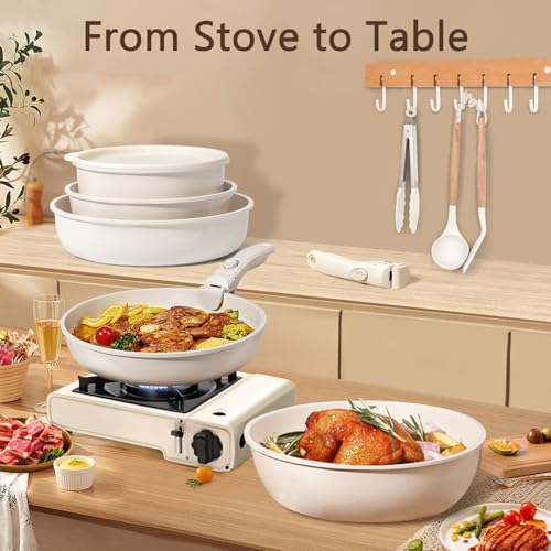 Pots and Pans Set Non Stick (Cream White / 21PCS-Standard)