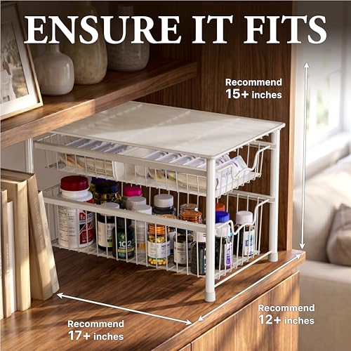Stackable Sliding Basket Organizer Drawer (2-tier / White)