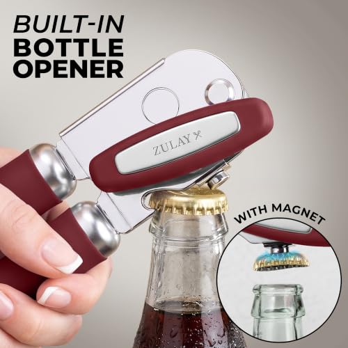 Stainless Steel Swing Open Manual Can Opener Comfortable Grip (Deep Red / Swing Open)