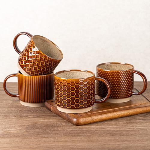 15 OZ Stackable Coffee Mugs Set of 4 (Caramel / 15 Ounces)