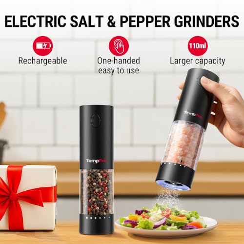 110ML Electric Salt and Pepper Grinder Set Rechargeable (Black)
