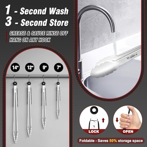 Stainless Steel Kitchen Tongs for Cooking (7+9+12+14inch / 4Pcs Stainless Steel Kitchen Tongs)
