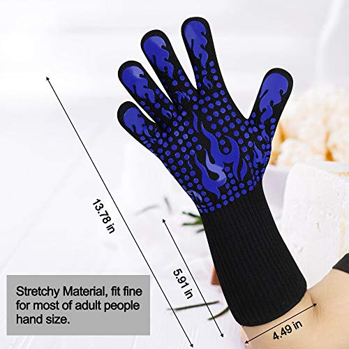 BBQ Gloves 1472F Heat Resistant Silicone Non (long / Blue)