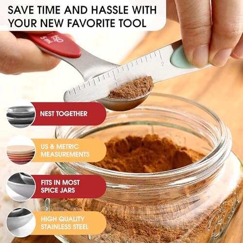 Stainless Steel 8 Magnetic Measuring Spoons Set (Desert Sunset / 1-Pack)