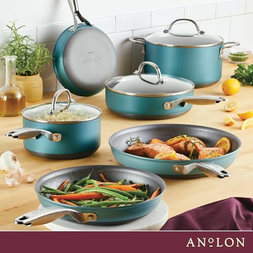 Achieve Hard Anodized Nonstick Cookware Pots and Pans Set (Cookware Set (9 Piece) / Teal)