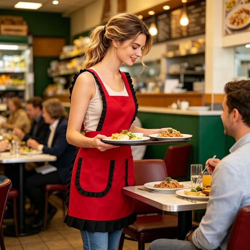 Personalized Custom Aprons Custom Adjustable Kitchen Cooking Aprons Hair Stylist Cafe Work Aprons For Men And Women (Red 3)