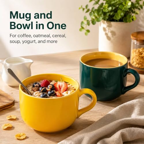 20 oz Ceramic Mug Set of 2 (20 oz-Yellow&Dark green)
