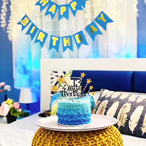 Black Gold 13th Birthday Cake Topper with Glittery Stars (7 Count)