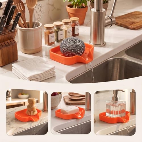 Silicone Soap Dish with Drain Spout (Orange / S(4.9"×3.2"))